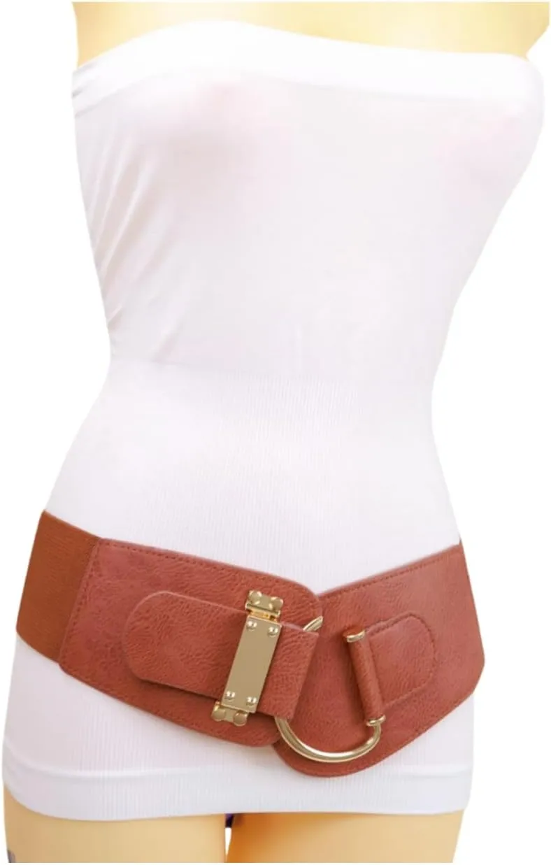 TFJ Women Wide Fashion Belt Hip High Waist Gold Metal Hook Buckle Size XS S M L Xl