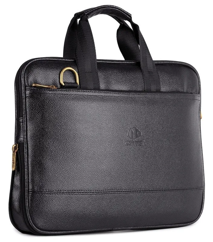 THE CLOWNFISH Messiah Vegan Leather 14 inch Black Laptop Briefcase