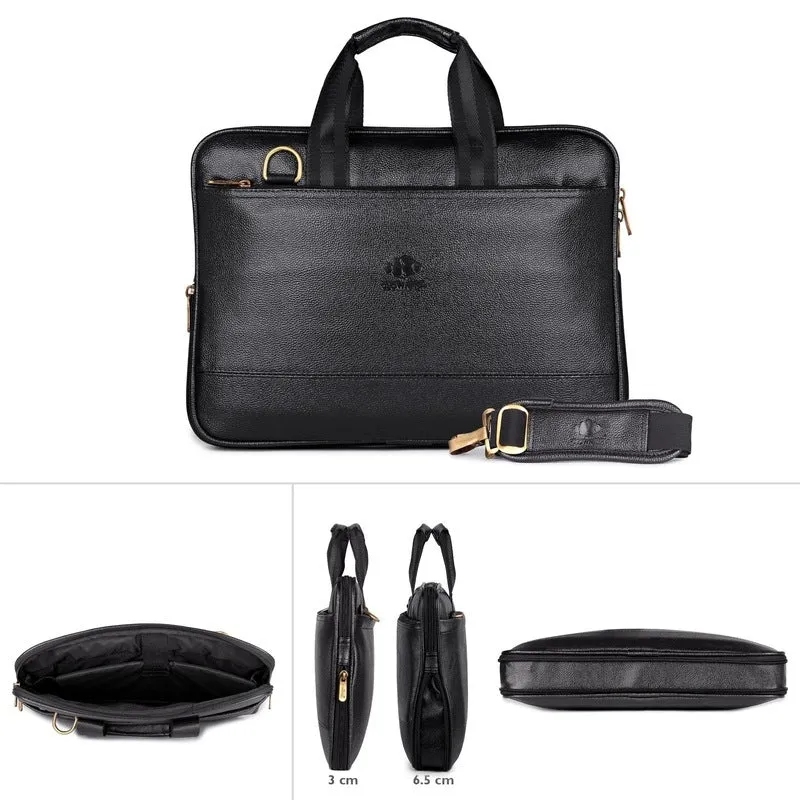 THE CLOWNFISH Messiah Vegan Leather 14 inch Black Laptop Briefcase