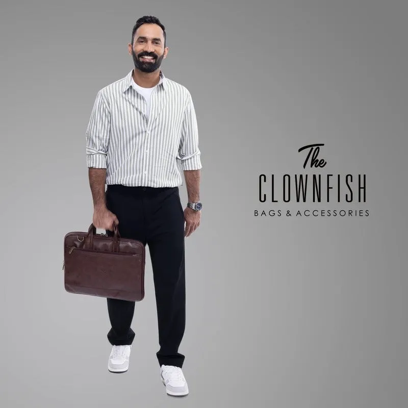 THE CLOWNFISH Onyx Faux Leather Unisex 15.6 inch Laptop Messenger Bag Briefcase (Black)