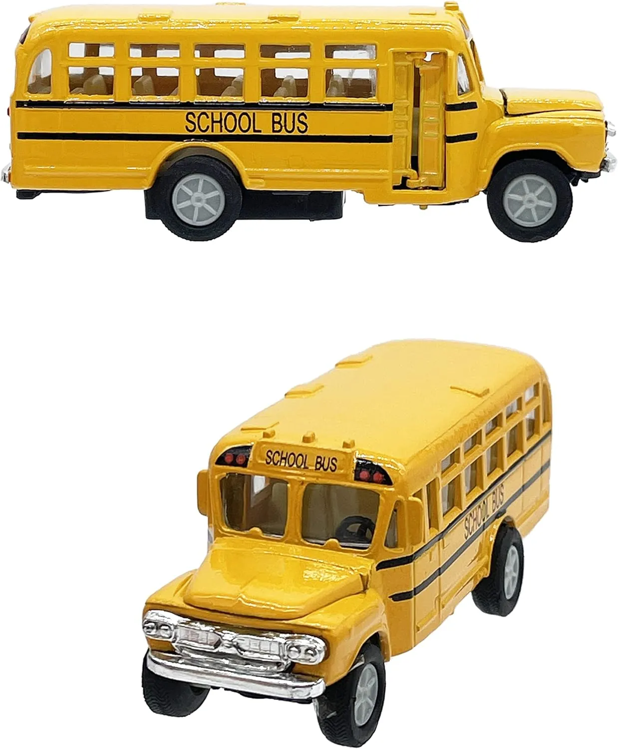 The Dreidel Company Die-Cast Pull Back School Bus, Toy Play Vehicles Car for Kids, Party Favor (4.75"-School Bus, 2-Pack)