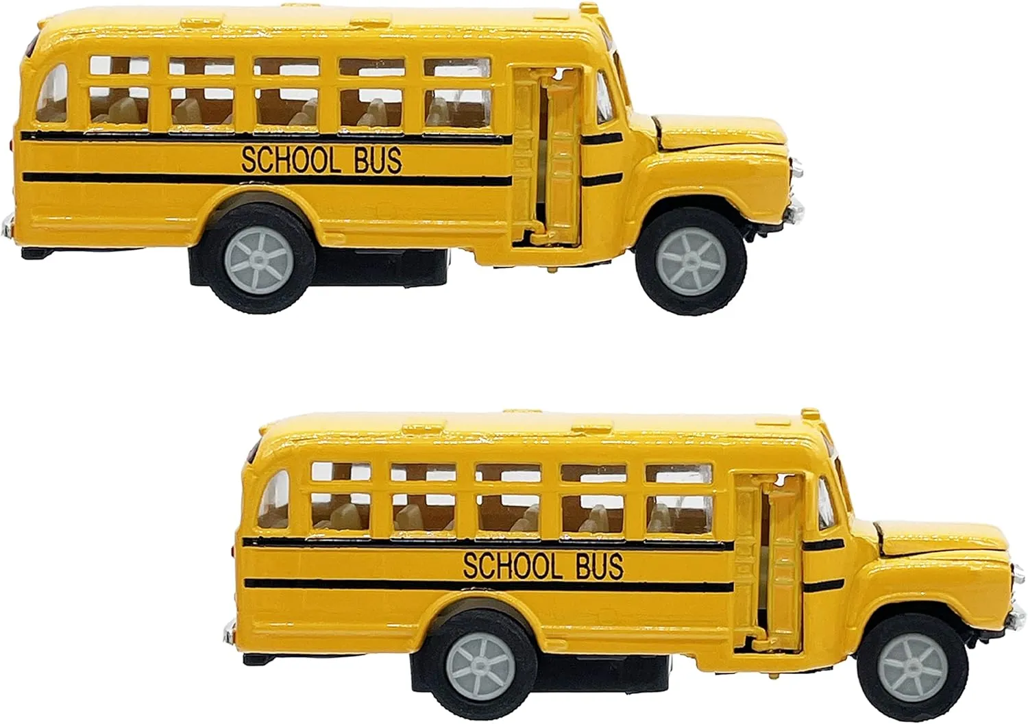 The Dreidel Company Die-Cast Pull Back School Bus, Toy Play Vehicles Car for Kids, Party Favor (4.75"-School Bus, 2-Pack)