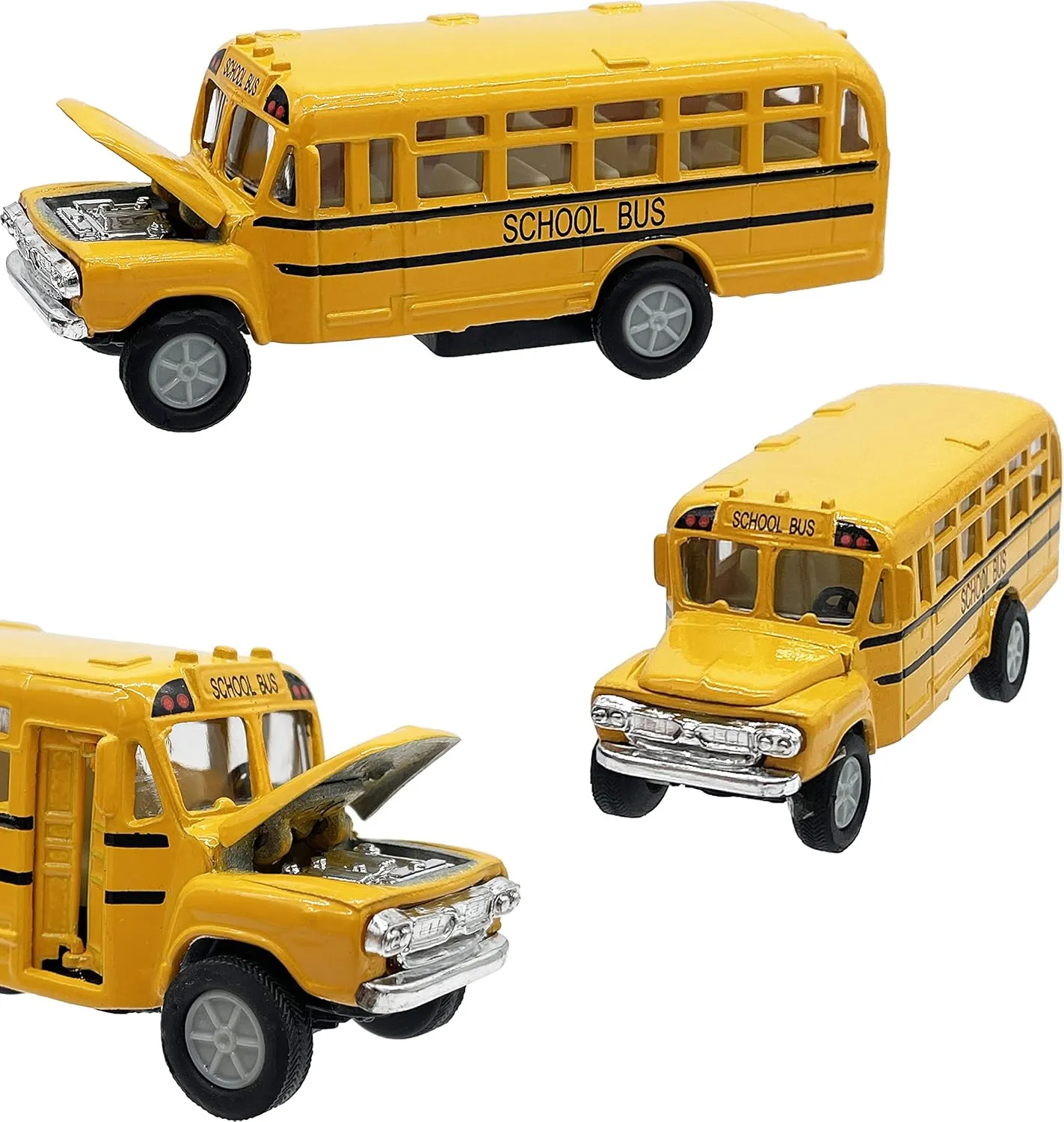 The Dreidel Company Die-Cast Pull Back School Bus, Toy Play Vehicles Car for Kids, Party Favor (4.75"-School Bus, 2-Pack)