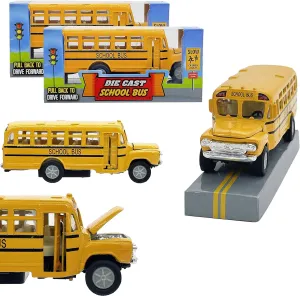 The Dreidel Company Die-Cast Pull Back School Bus, Toy Play Vehicles Car for Kids, Party Favor (4.75"-School Bus, 2-Pack)