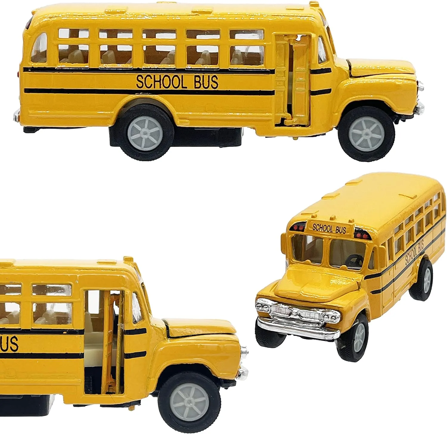 The Dreidel Company Die-Cast Pull Back School Bus, Toy Play Vehicles Car for Kids, Party Favor (4.75"-School Bus, 2-Pack)