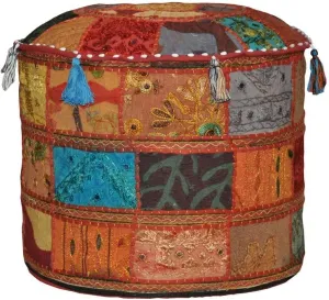 The Harry Creations Decorative Patchwork Comfortable Indian Ottoman Ethnic Cotton Cushion Bean Bag Designs Floor Embroidered Pouf Cover (Alteration, 18"x13")