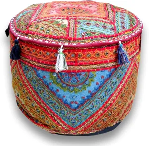 The Harry Creations Decorative Patchwork Comfortable Indian Ottoman Ethnic Cotton Cushion Bean Bag Designs Floor Embroidered Pouf Cover (Alteration-Mirror, 18"x13")