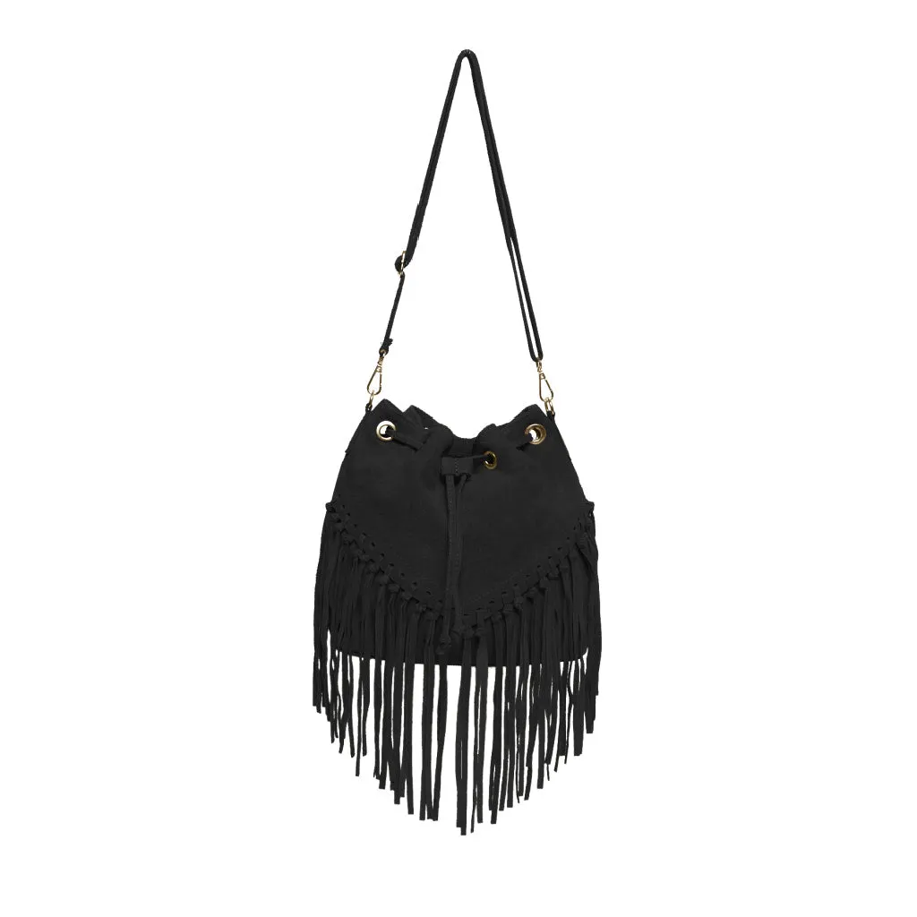 The Suede Leather Fringe Bucket Bag