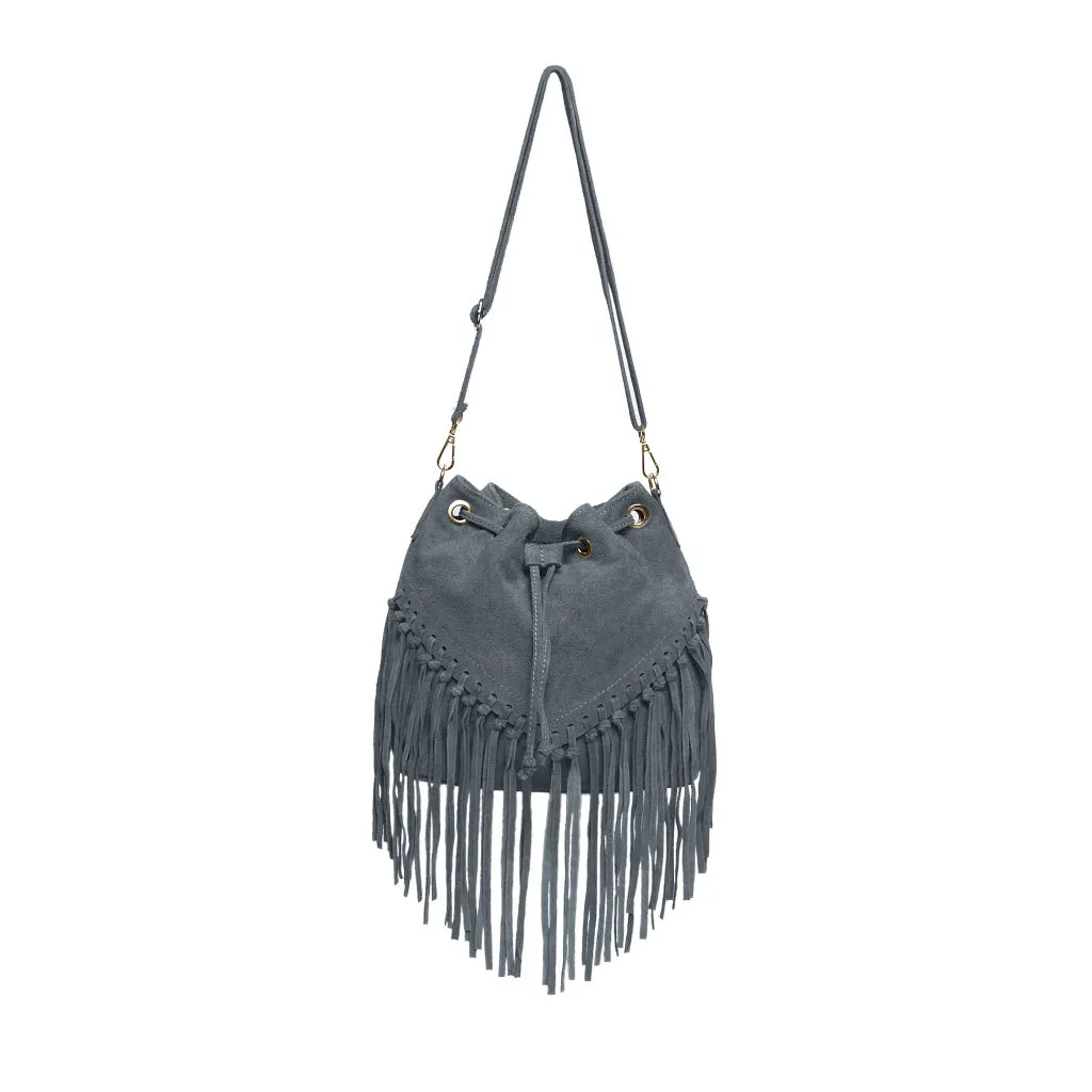 The Suede Leather Fringe Bucket Bag