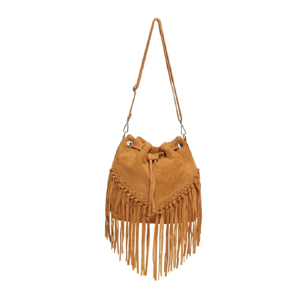 The Suede Leather Fringe Bucket Bag