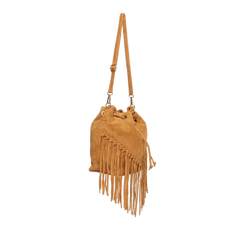 The Suede Leather Fringe Bucket Bag