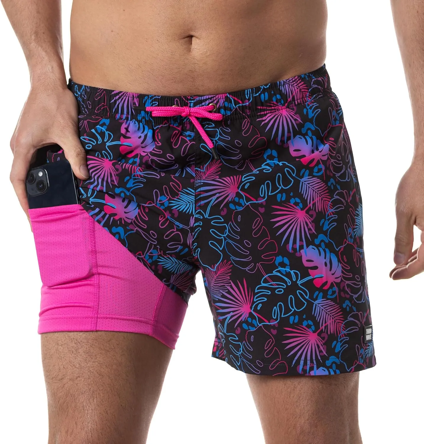 Third Wave Swim Trunks with Compression Liner - Men's Premium 5 Inch Inseam Quick Dry Swim Shorts for Beach and Swimming