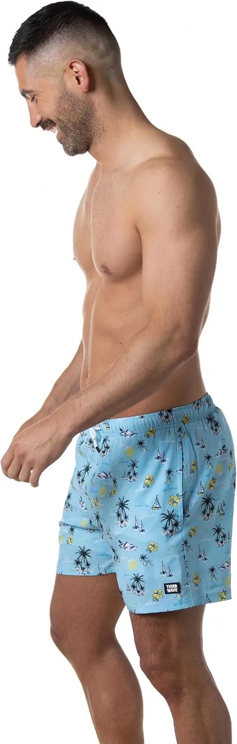 Third Wave Swim Trunks with Compression Liner - Men's Premium 5 Inch Inseam Quick Dry Swim Shorts for Beach and Swimming