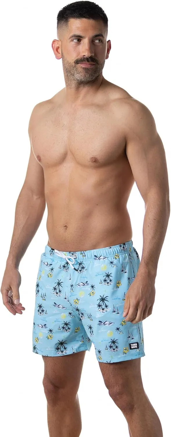 Third Wave Swim Trunks with Compression Liner - Men's Premium 5 Inch Inseam Quick Dry Swim Shorts for Beach and Swimming