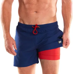 Third Wave Swim Trunks with Compression Liner - Men's Premium 5 Inch Inseam Quick Dry Swim Shorts for Beach and Swimming