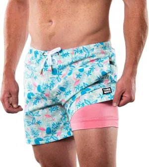 Third Wave Swim Trunks with Compression Liner - Men's Premium 5 Inch Inseam Quick Dry Swim Shorts for Beach and Swimming