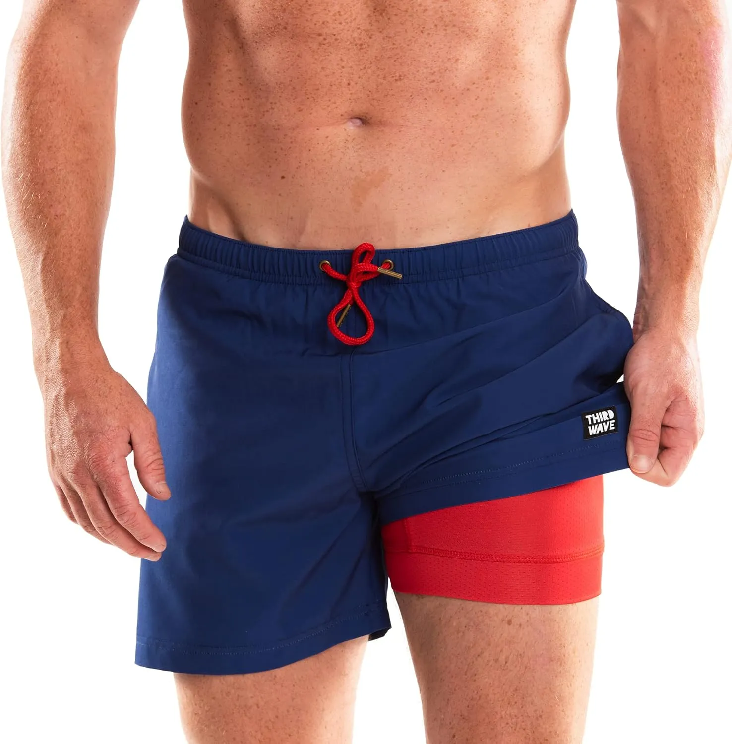 Third Wave Swim Trunks with Compression Liner - Men's Premium 5 Inch Inseam Quick Dry Swim Shorts for Beach and Swimming