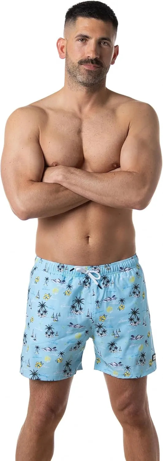 Third Wave Swim Trunks with Compression Liner - Men's Premium 5 Inch Inseam Quick Dry Swim Shorts for Beach and Swimming