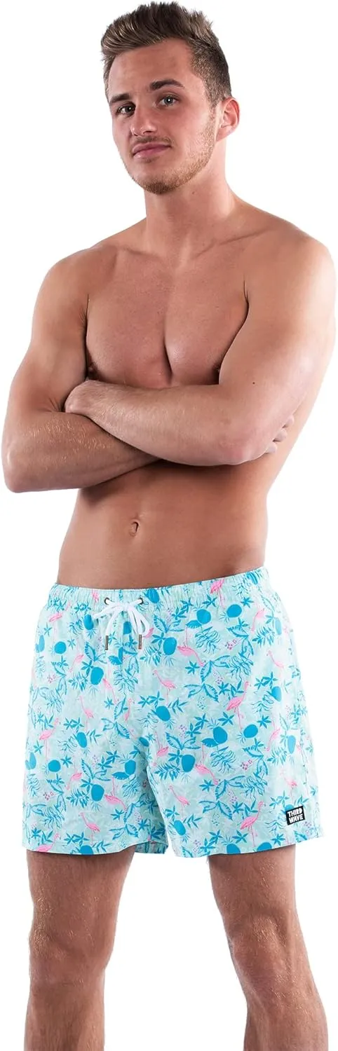 Third Wave Swim Trunks with Compression Liner - Men's Premium 5 Inch Inseam Quick Dry Swim Shorts for Beach and Swimming