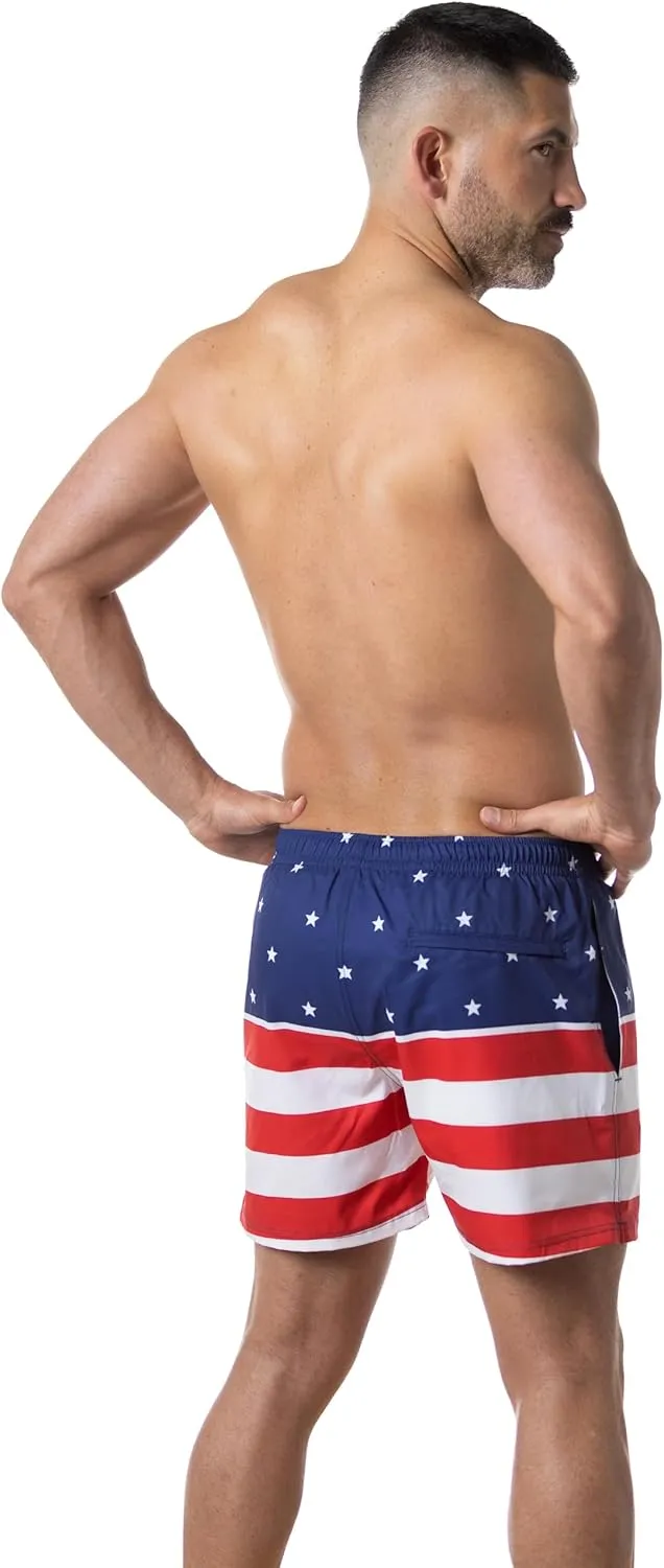 Third Wave Swim Trunks with Compression Liner - Men's Premium 5 Inch Inseam Quick Dry Swim Shorts for Beach and Swimming