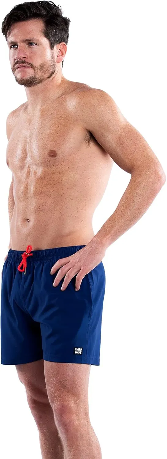 Third Wave Swim Trunks with Compression Liner - Men's Premium 5 Inch Inseam Quick Dry Swim Shorts for Beach and Swimming