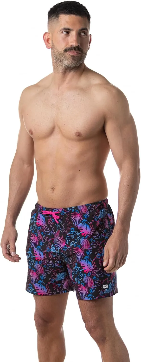 Third Wave Swim Trunks with Compression Liner - Men's Premium 5 Inch Inseam Quick Dry Swim Shorts for Beach and Swimming