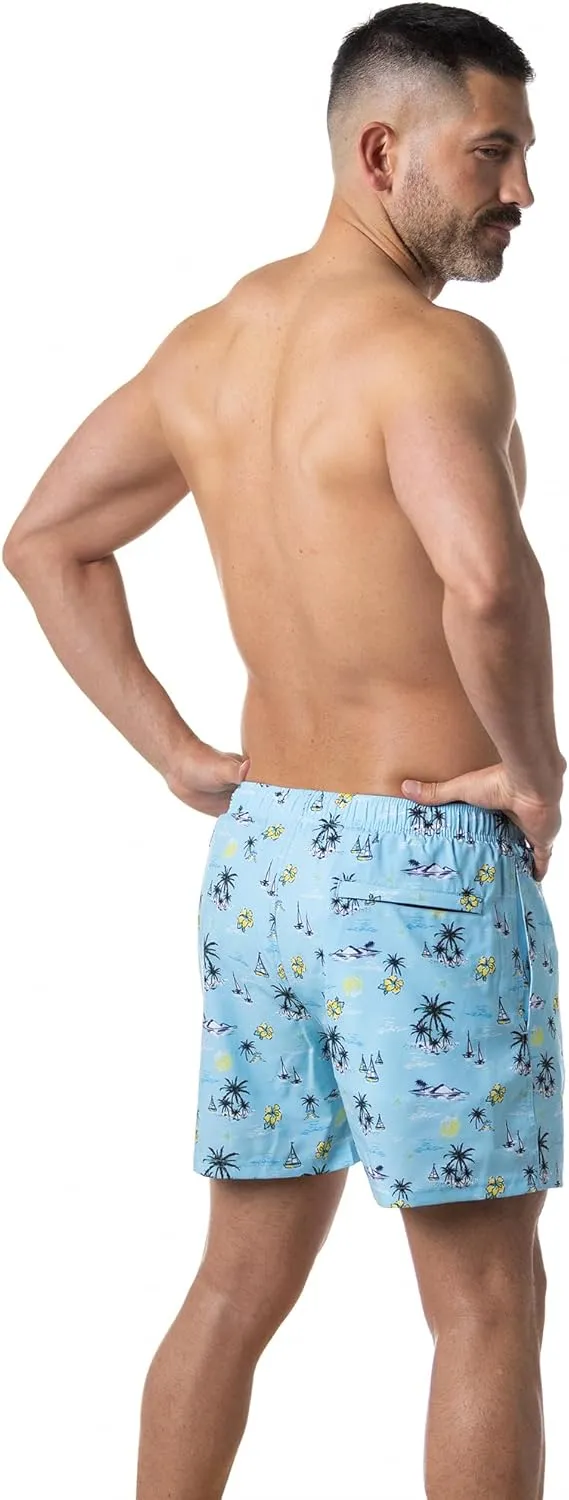 Third Wave Swim Trunks with Compression Liner - Men's Premium 5 Inch Inseam Quick Dry Swim Shorts for Beach and Swimming