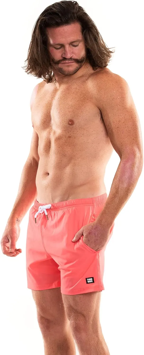 Third Wave Swim Trunks with Compression Liner - Men's Premium 5 Inch Inseam Quick Dry Swim Shorts for Beach and Swimming