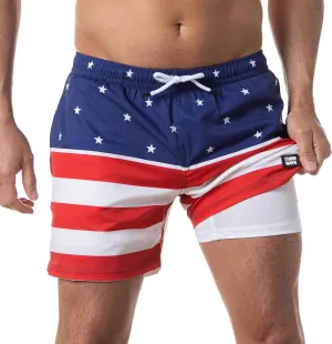Third Wave Swim Trunks with Compression Liner - Men's Premium 5 Inch Inseam Quick Dry Swim Shorts for Beach and Swimming