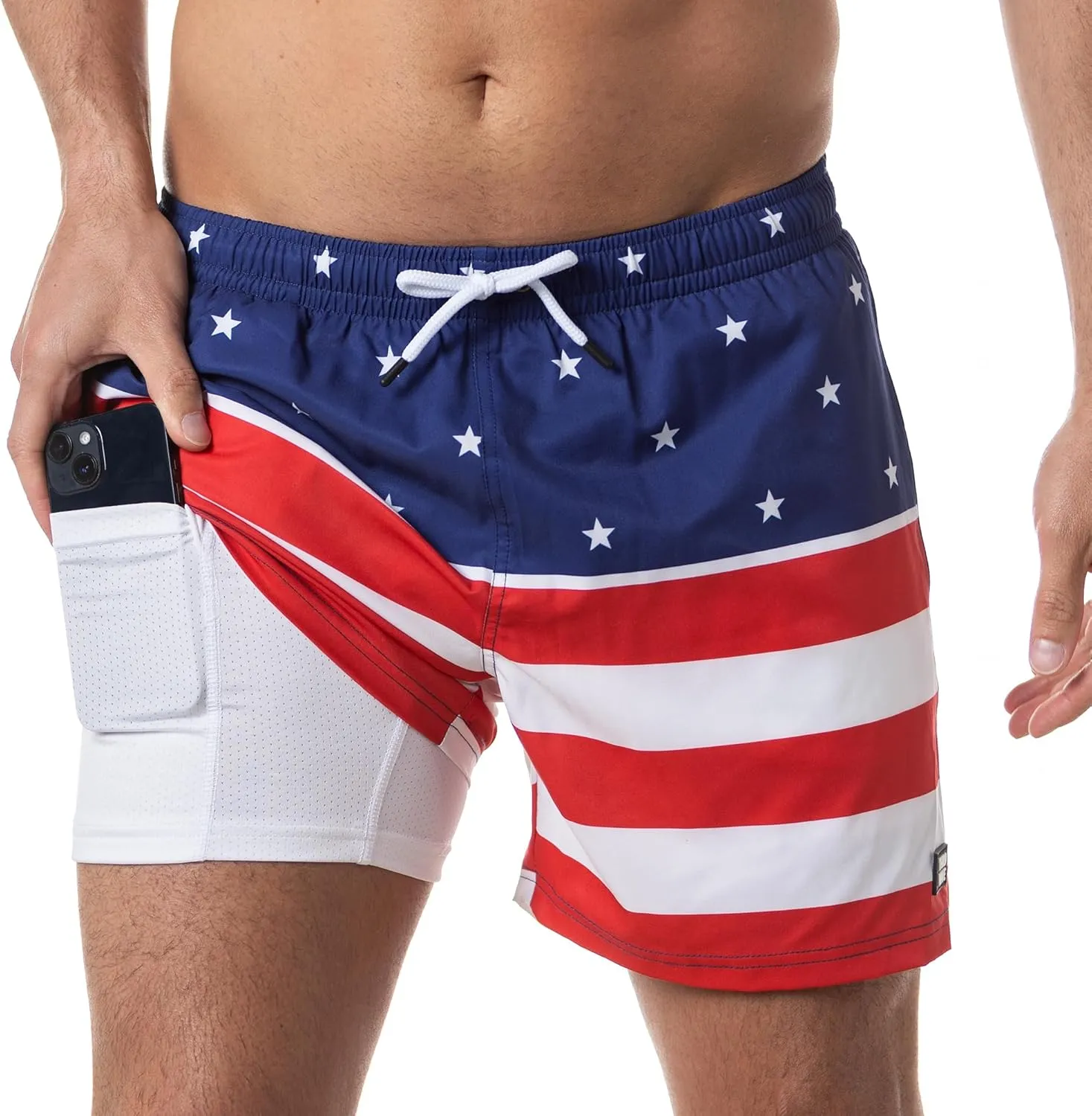 Third Wave Swim Trunks with Compression Liner - Men's Premium 5 Inch Inseam Quick Dry Swim Shorts for Beach and Swimming