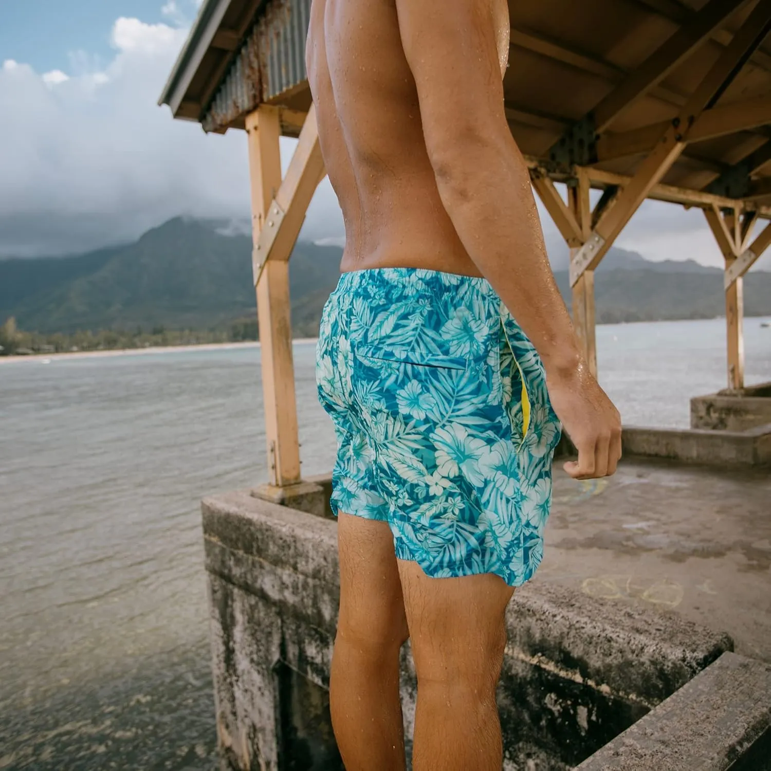 Third Wave Swim Trunks with Compression Liner - Men's Premium 5 Inch Inseam Quick Dry Swim Shorts for Beach and Swimming