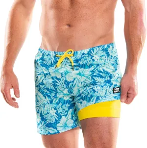 Third Wave Swim Trunks with Compression Liner - Men's Premium 5 Inch Inseam Quick Dry Swim Shorts for Beach and Swimming