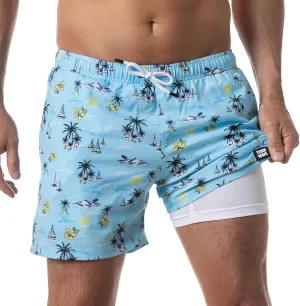 Third Wave Swim Trunks with Compression Liner - Men's Premium 5 Inch Inseam Quick Dry Swim Shorts for Beach and Swimming