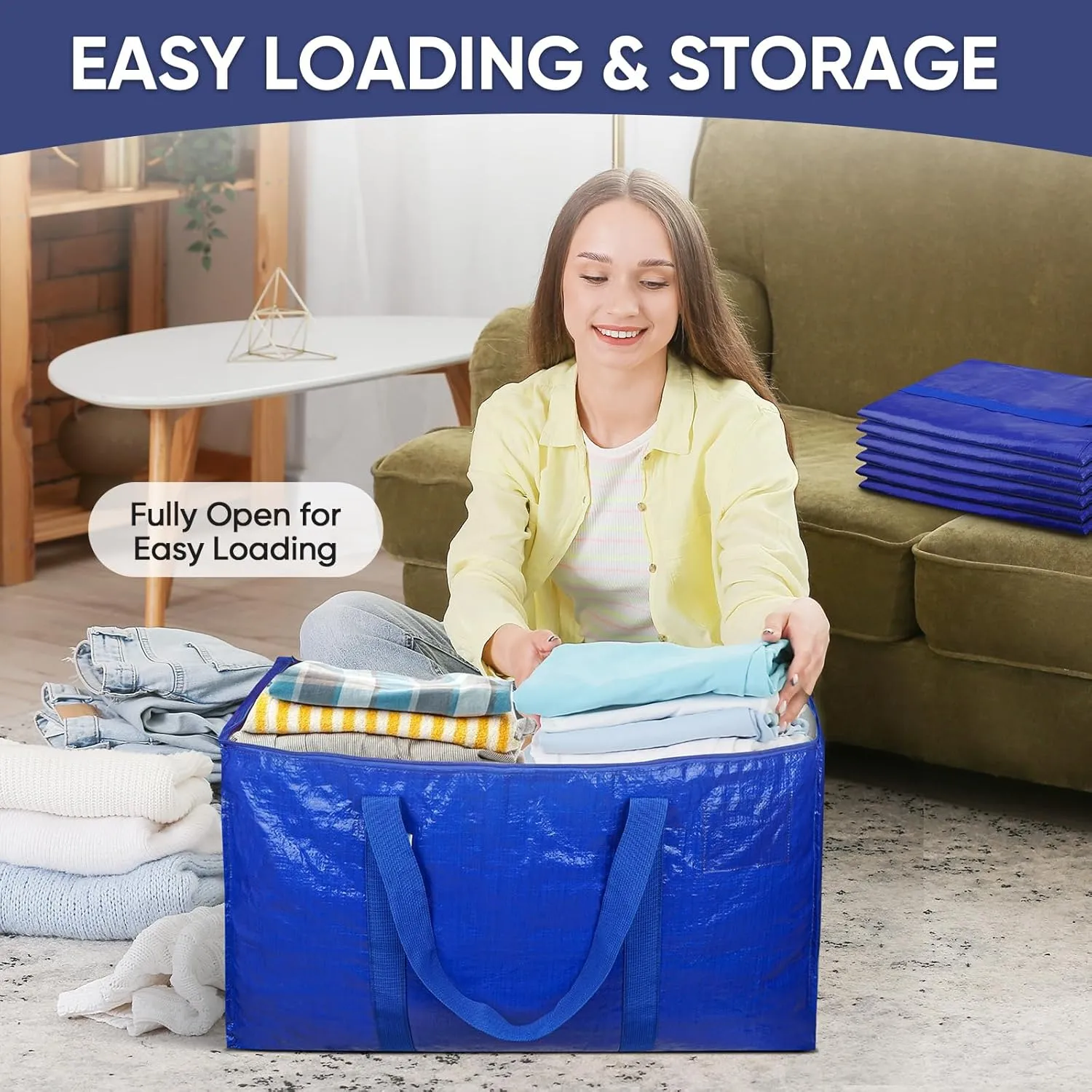 TICONN 6 Pack Extra Large Moving Bags with Zippers & Carrying Handles, Heavy-Duty Storage Tote Moving Boxes for Space Saving (6 PK, 30 Gallon)