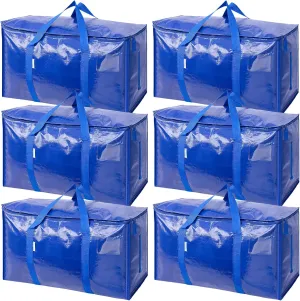 TICONN 6 Pack Extra Large Moving Bags with Zippers & Carrying Handles, Heavy-Duty Storage Tote Moving Boxes for Space Saving (6 PK, 30 Gallon)