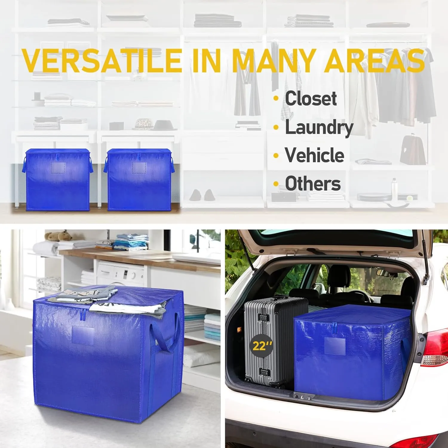TICONN 6 Pack Extra Large Moving Bags with Zippers & Carrying Handles, Heavy-Duty Storage Tote Moving Boxes for Space Saving (6 PK, 45 Gallon)