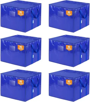 TICONN 6 Pack Extra Large Moving Bags with Zippers & Carrying Handles, Heavy-Duty Storage Tote Moving Boxes for Space Saving (6 PK, 45 Gallon)