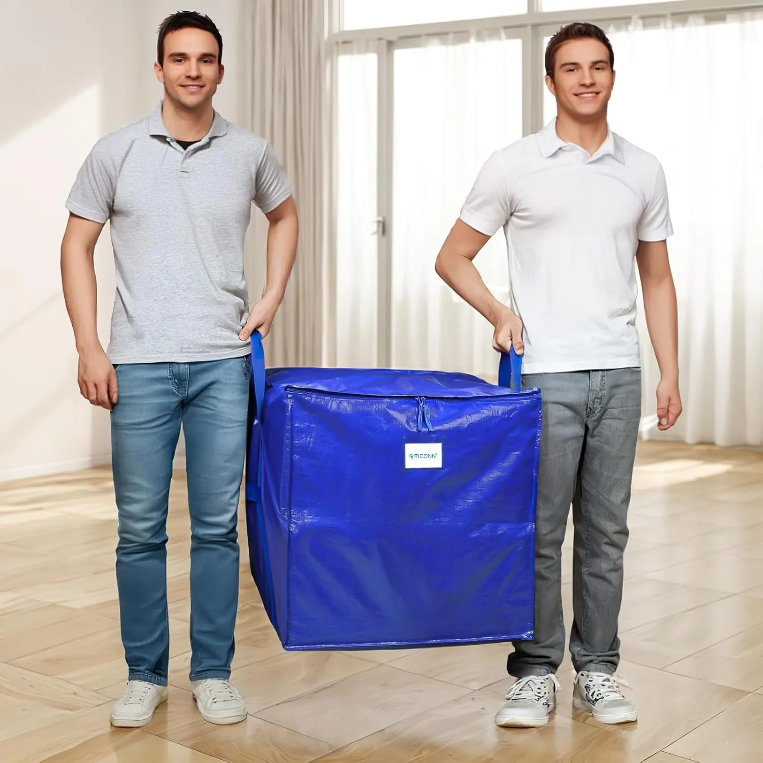 TICONN 6 Pack Extra Large Moving Bags with Zippers & Carrying Handles, Heavy-Duty Storage Tote Moving Boxes for Space Saving (6 PK, 45 Gallon)