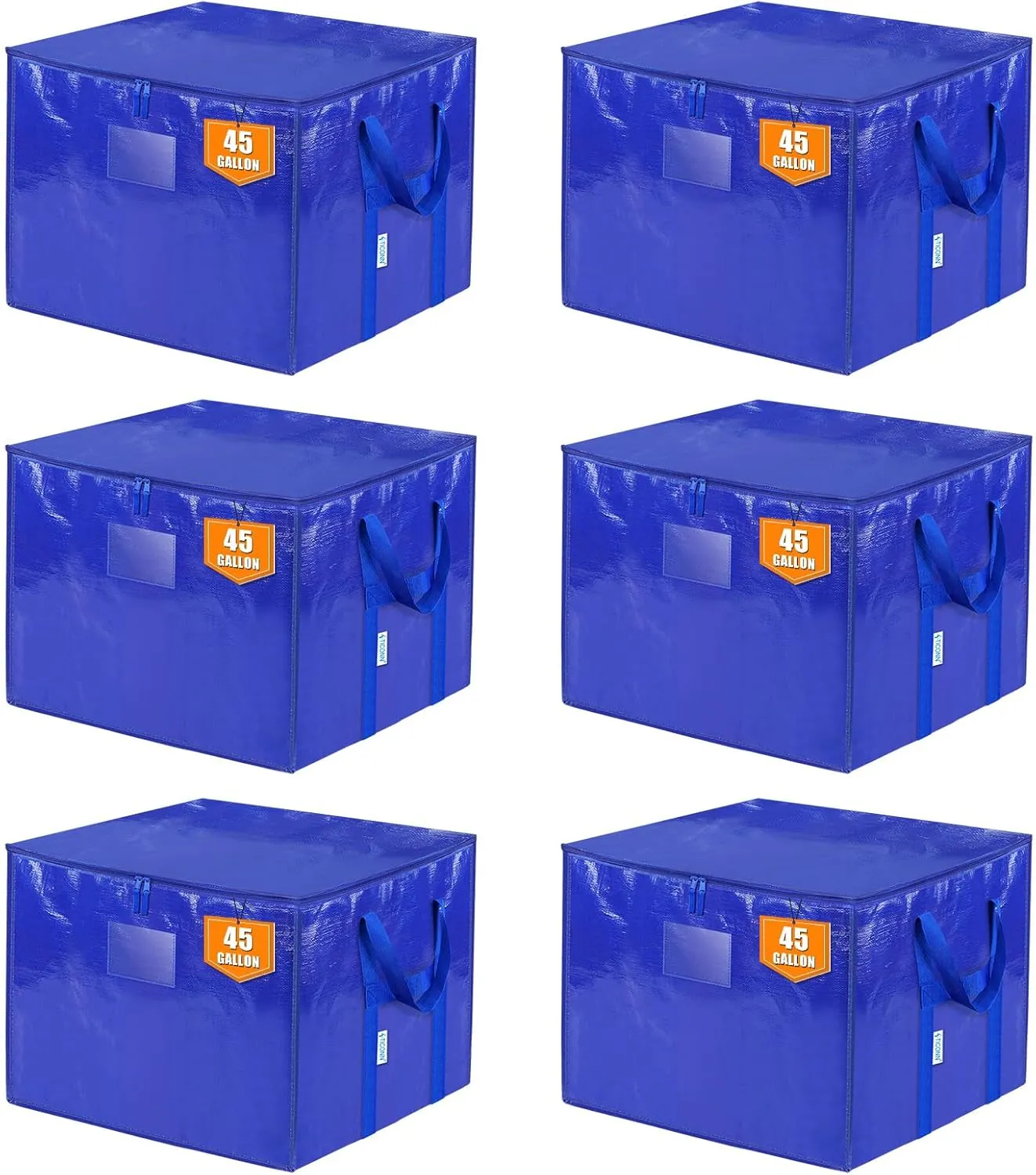 TICONN 6 Pack Extra Large Moving Bags with Zippers & Carrying Handles, Heavy-Duty Storage Tote Moving Boxes for Space Saving (6 PK, 45 Gallon)