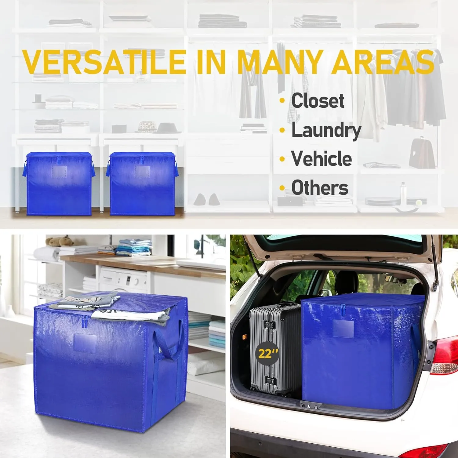 TICONN 6 Pack Extra Large Moving Bags with Zippers & Carrying Handles, Heavy-Duty Storage Tote Moving Boxes for Space Saving (6 PK, 60 Gallon)