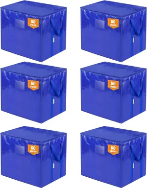 TICONN 6 Pack Extra Large Moving Bags with Zippers & Carrying Handles, Heavy-Duty Storage Tote Moving Boxes for Space Saving (6 PK, 60 Gallon)