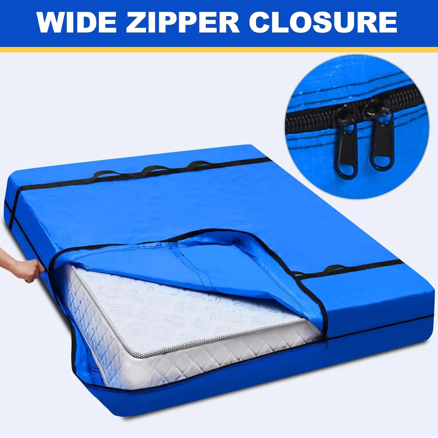 TICONN Mattress Bags for Moving, Heavy Duty Full Mattress Cover Storage Bag with Full-Around Handle and Adjustable Buckles (Blue, Full)