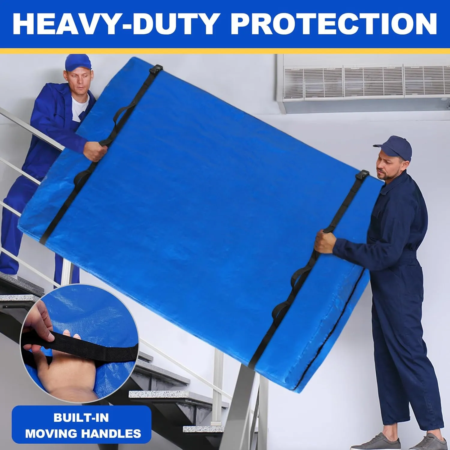 TICONN Mattress Bags for Moving, Heavy Duty Full Mattress Cover Storage Bag with Full-Around Handle and Adjustable Buckles (Blue, Full)
