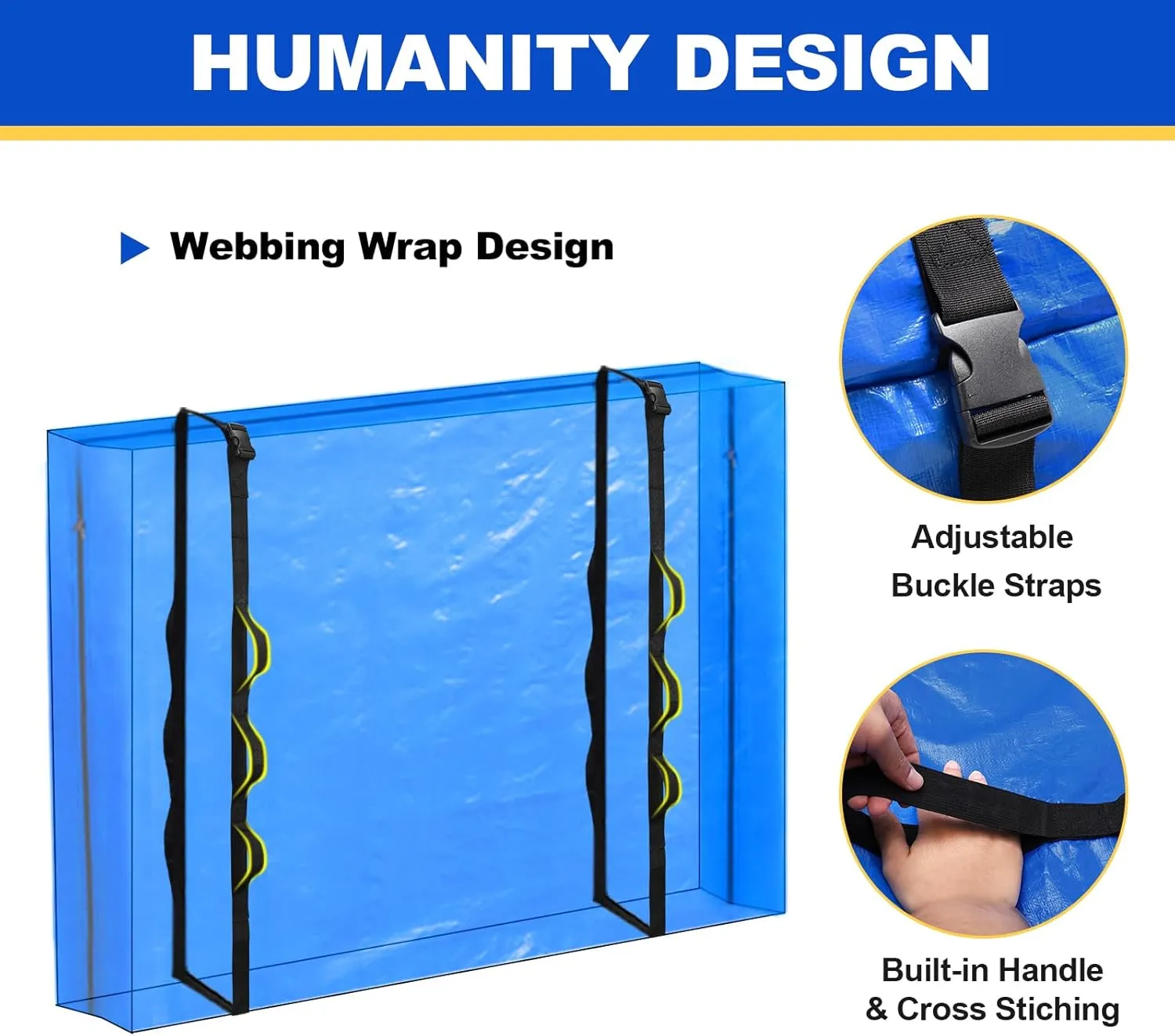 TICONN Mattress Bags for Moving, Heavy Duty Full Mattress Cover Storage Bag with Full-Around Handle and Adjustable Buckles (Blue, Full)