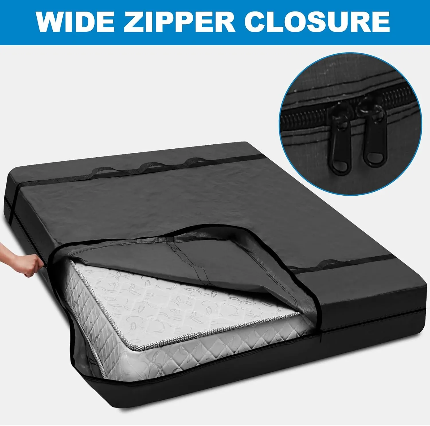 TICONN Mattress Bags for Moving, Heavy Duty King Mattress Cover Storage Bag with Full-Around Handle and Adjustable Buckles (Black, King)
