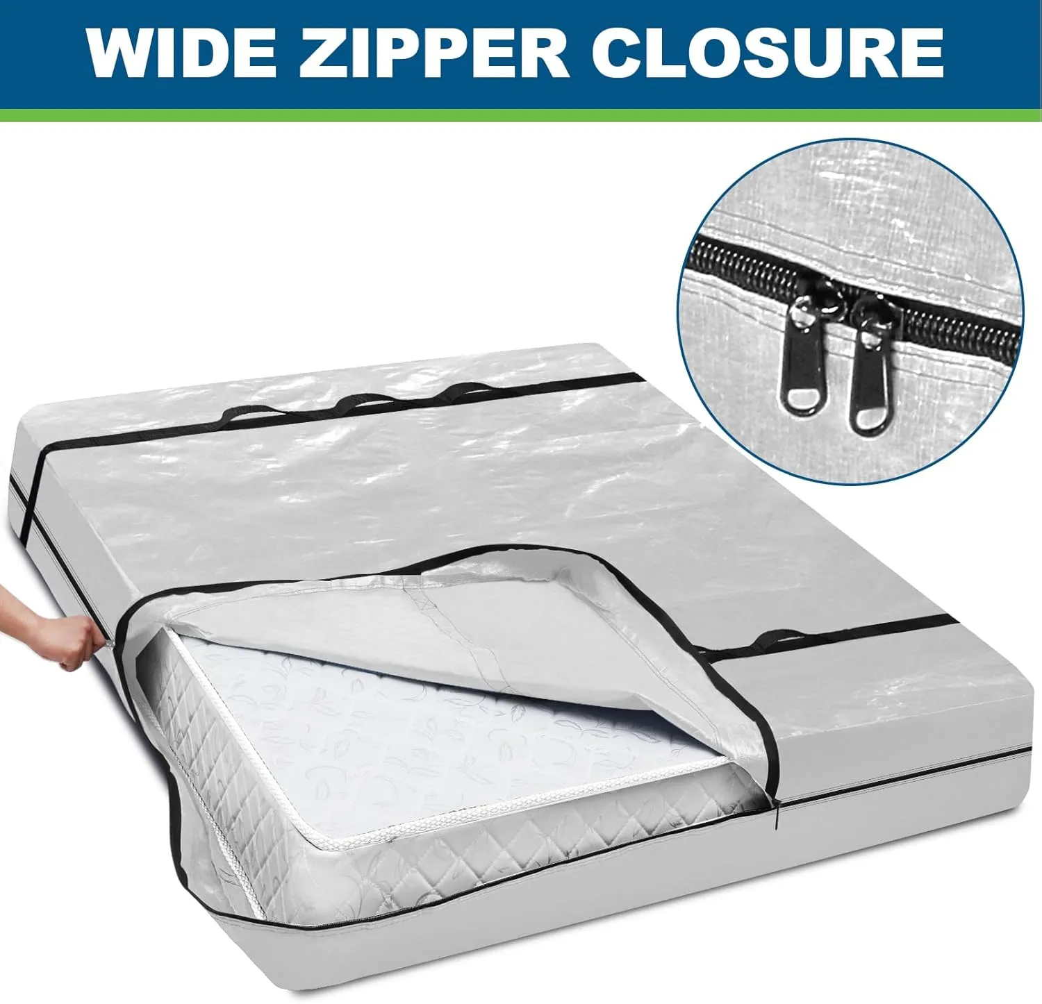 TICONN Mattress Bags for Moving, Heavy Duty Queen Mattress Cover Storage Bag with Full-Around Handle and Adjustable Buckles (Clear, Queen)