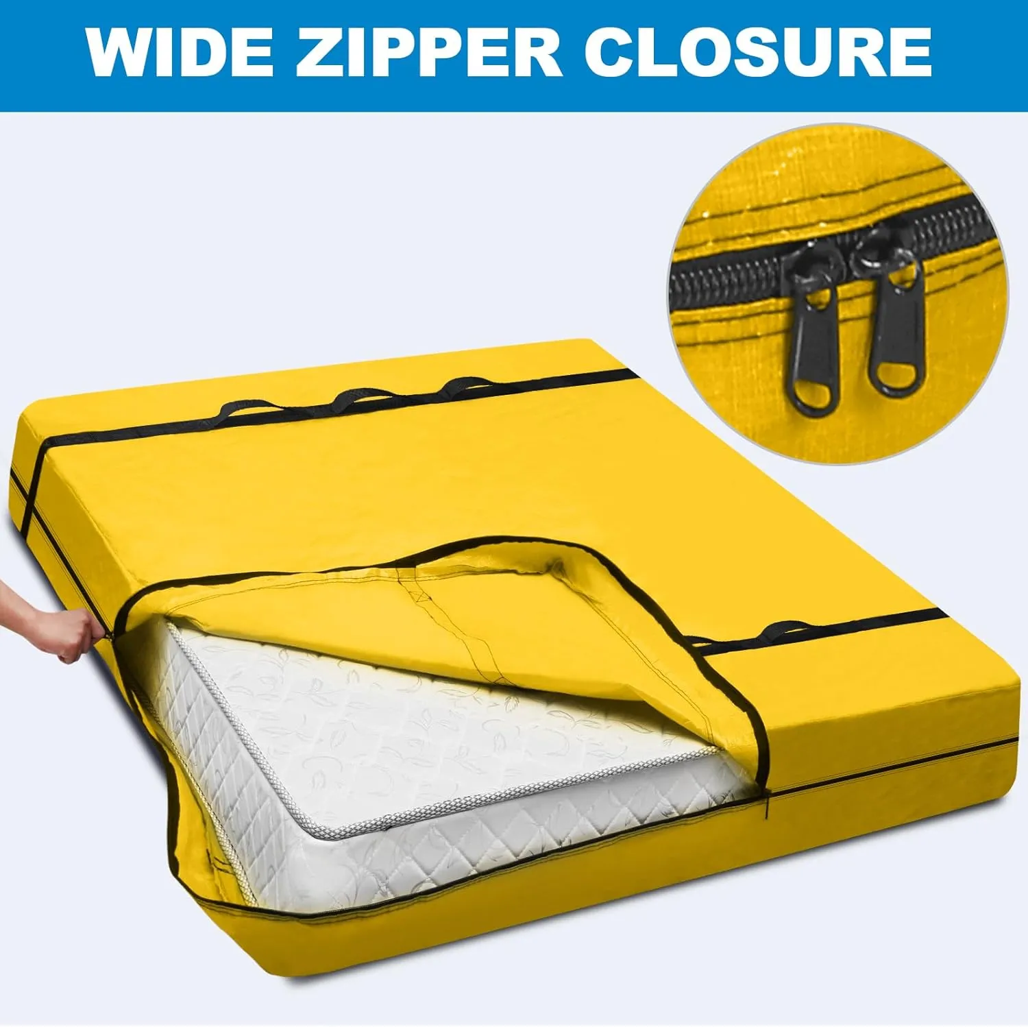 TICONN Mattress Bags for Moving, Heavy Duty Queen Mattress Cover Storage Bag with Full-Around Handle and Adjustable Buckles (Yellow, Queen)