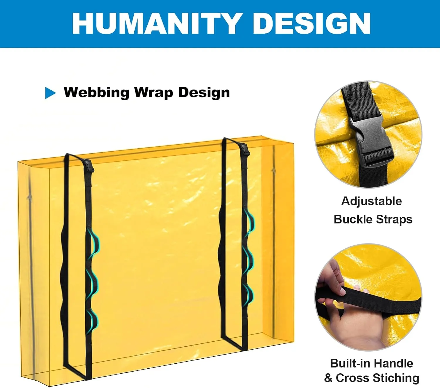 TICONN Mattress Bags for Moving, Heavy Duty Queen Mattress Cover Storage Bag with Full-Around Handle and Adjustable Buckles (Yellow, Queen)