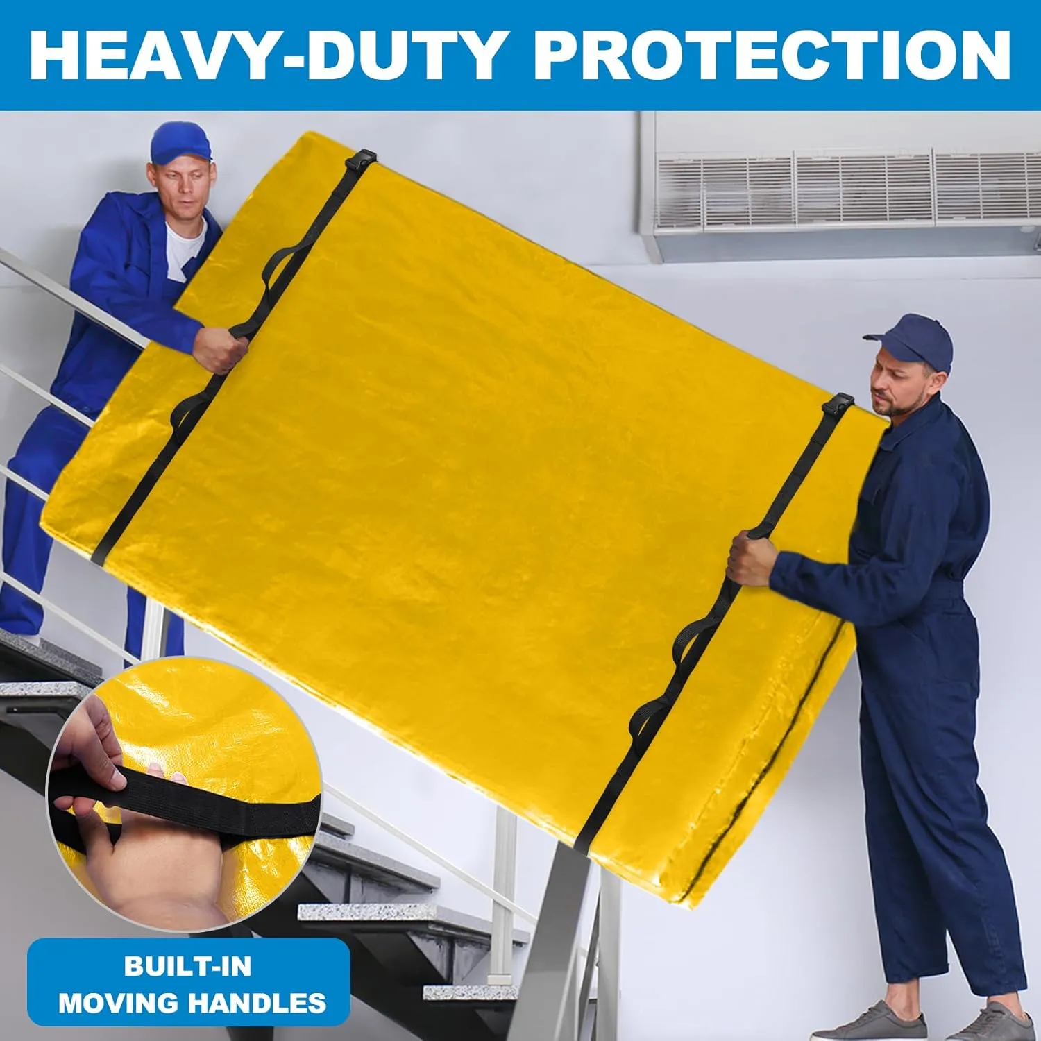 TICONN Mattress Bags for Moving, Heavy Duty Queen Mattress Cover Storage Bag with Full-Around Handle and Adjustable Buckles (Yellow, Queen)