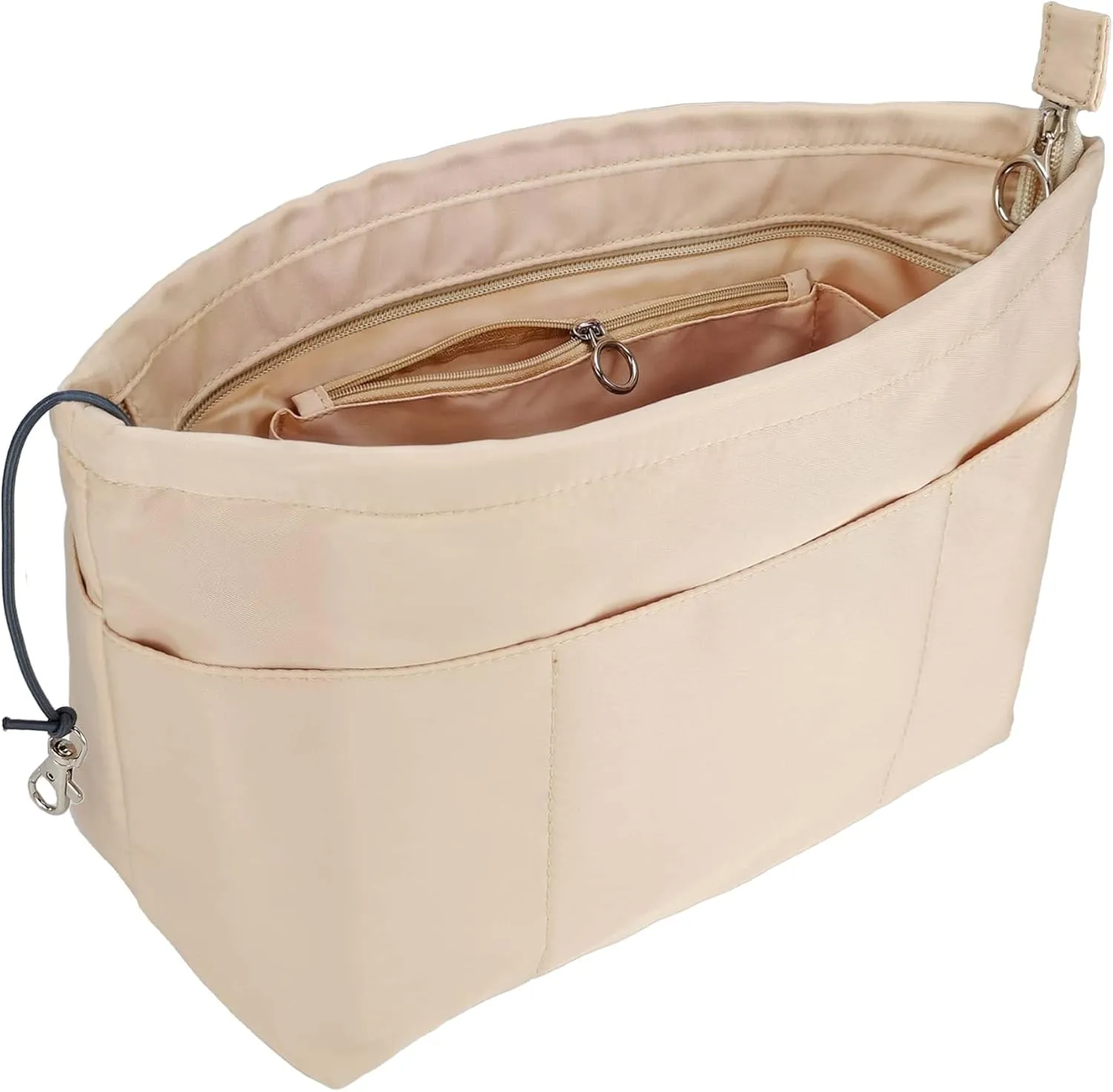 Time Wing Purse Organizer Insert Tote Handbag Organizer Divider Bag in Bag Shaper Liner Multi Pockets Compartments Zippers Key Chain Medium Beige